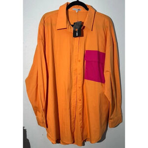 Fashion Nova Chelsea Oversized Poplin Shirt - Orange/combo